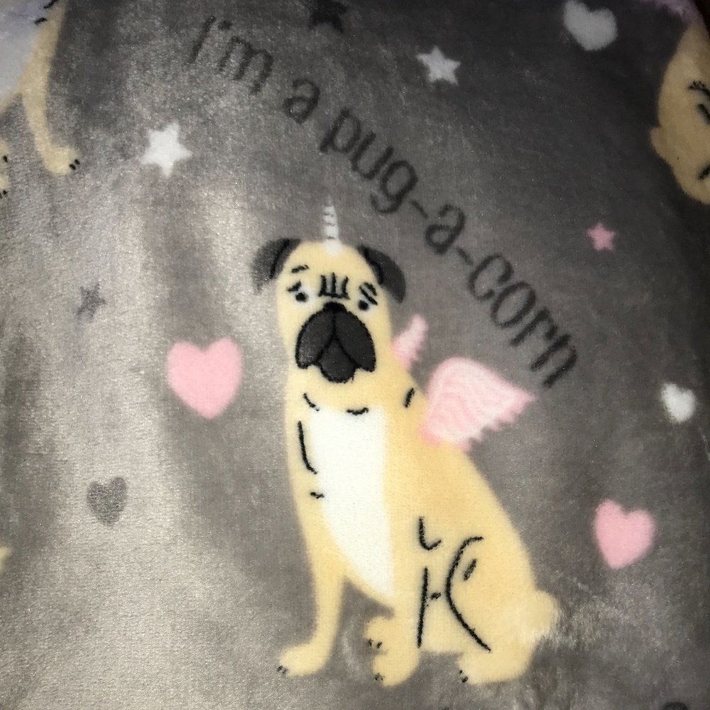 Pug Dog Unicorn Pugicorn Hearts Luxe Plush Throw Blanket 50x60 NEW